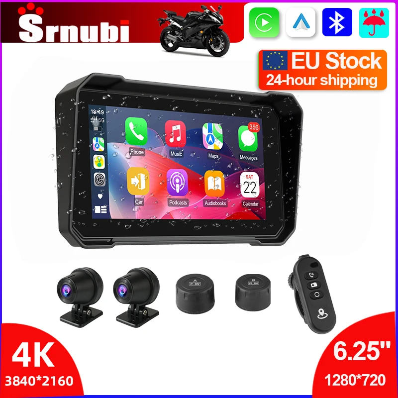 Srnubi 6,25 Zoll Motorrad-Navigation Dual Bluetooth Wireless CarPlay 4K DVR für BYD Tragbares digitales Armaturenbrett Abnehmbarer Bildschirm IP67 Wasserdichter Bildschirm Moto Android Auto GPS