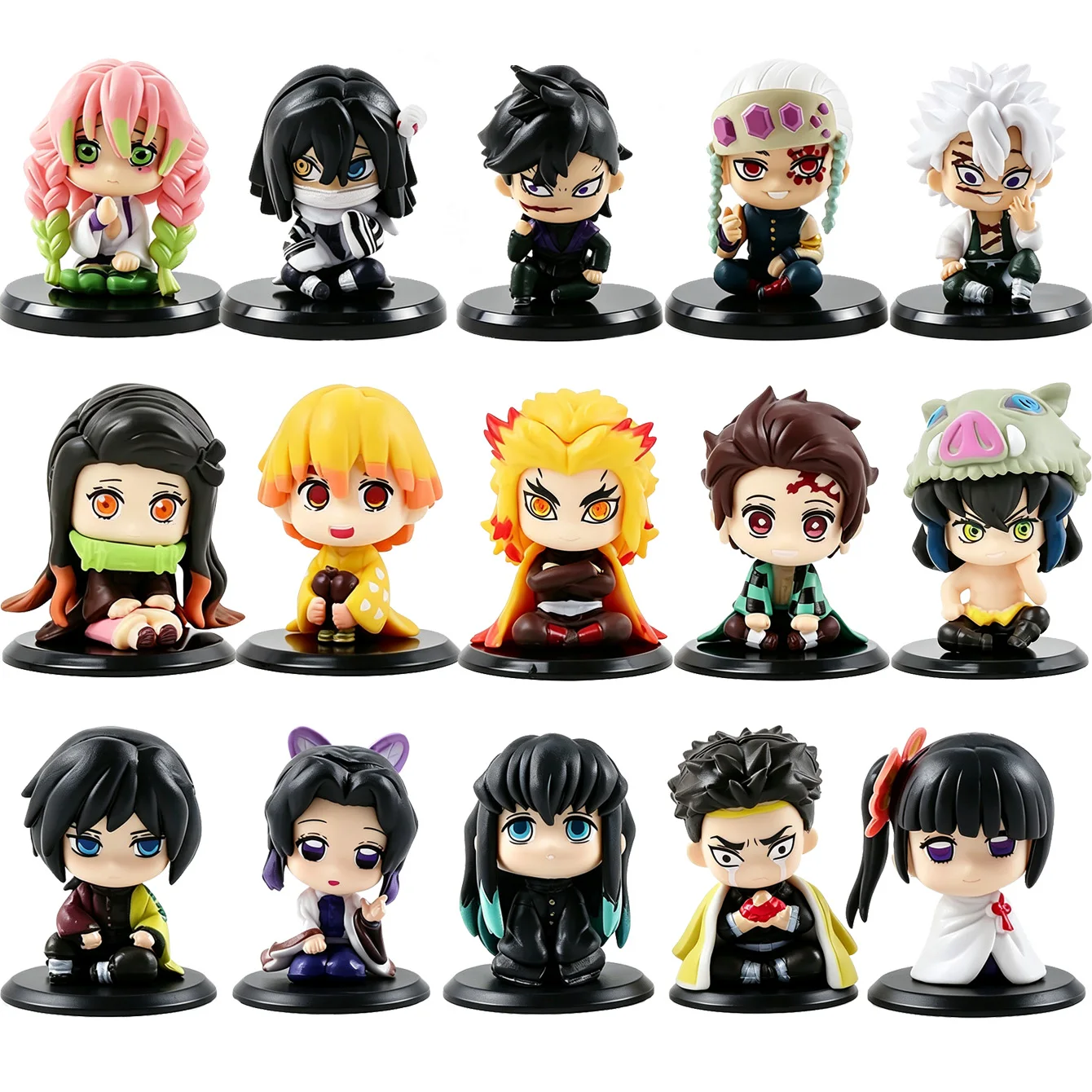 Q-Version Sitzende Tanjirong Anime-Charakterfiguren-Set Chibi-Stil PVC-Statuen Sammlerstücke Tischdekoration für Anime-Fans