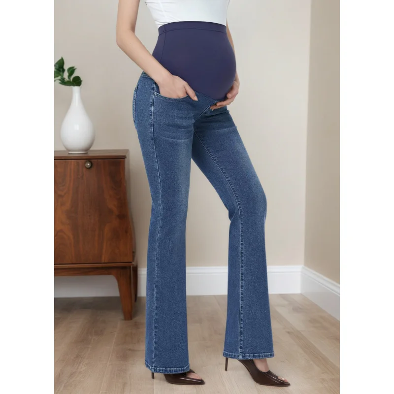 

Джинсы-клеш для беременных женские, весенние, с высокой талией, облегающие, из денима