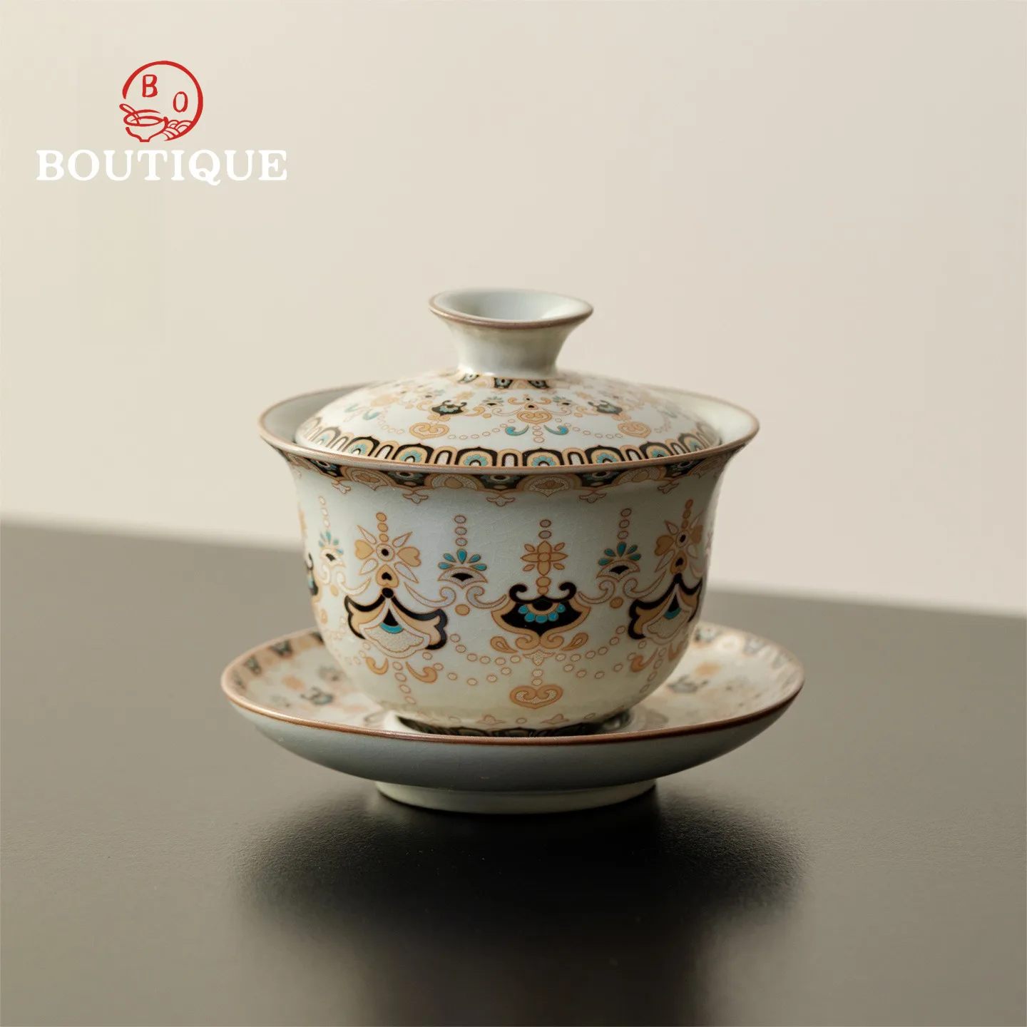 

Керамическая чашка для чая Beige Ru Kiln Gaiwan 200 мл Crackle Glaze Цзиндэчжэнь Gaiwan Китайская чашка для чая с крышкой Chawan Chawan Tool Кунг-фу Набор чашек