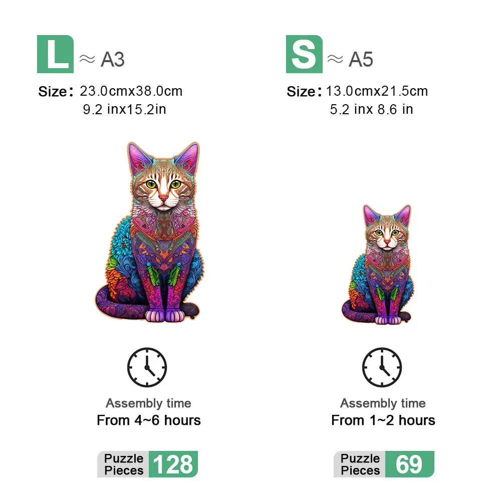 Rompecabezas de madera de gato colorido, rompecabezas 3D personalizado, regalo para niños y adultos, juego educativo de juguete para niños