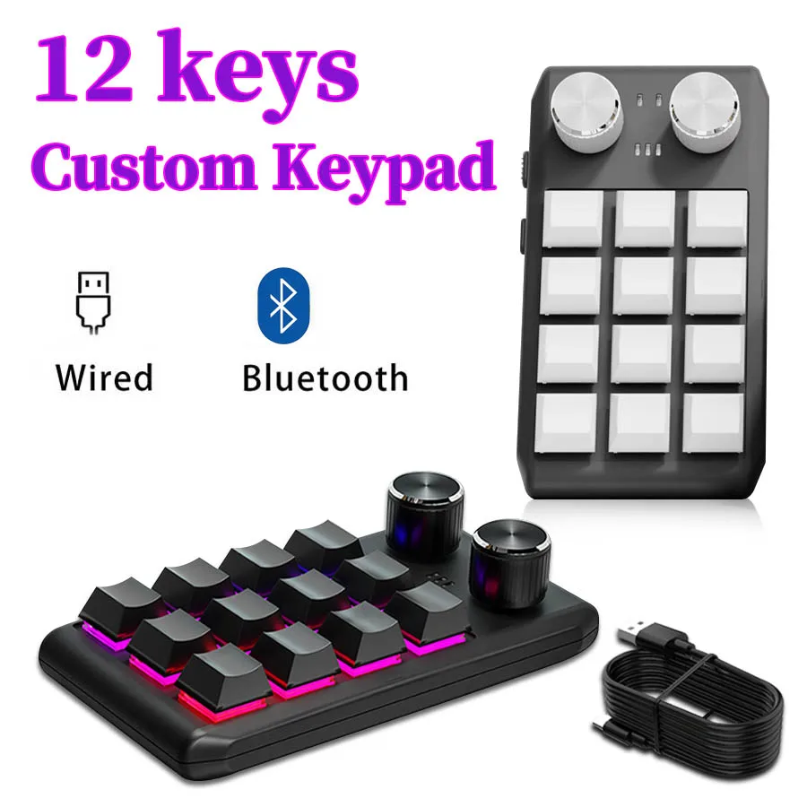 

12 клавиш, 2 ручки, мини-клавиатура для программирования макросов для игр Photoshop, горячая замена, Bluetooth-клавиатура, копия вставки, мини-кнопка Macropad