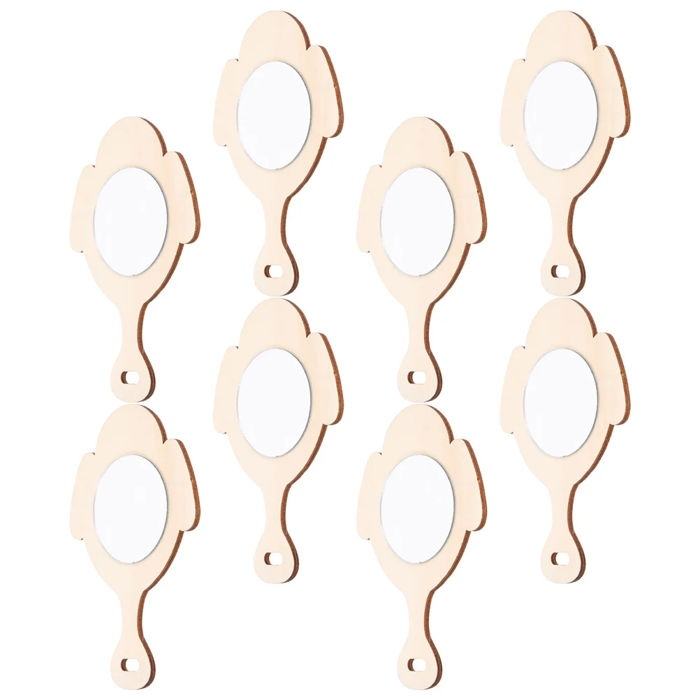 

8 Pcs Dolphin Mirror Unpainted Wood Hand Small Craft Crafts Unfinished