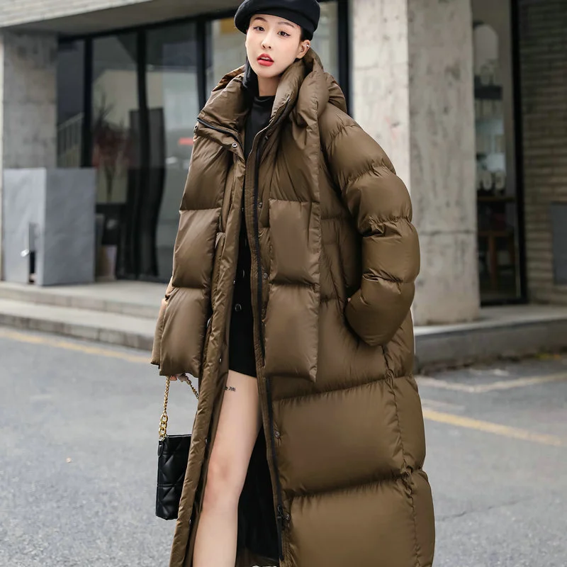 2024 New Puffer Coats Winter Jackets for Women Simple Casual High-end Down Jacket Scarf Hooded Thick Warm Women\'s Down Parker