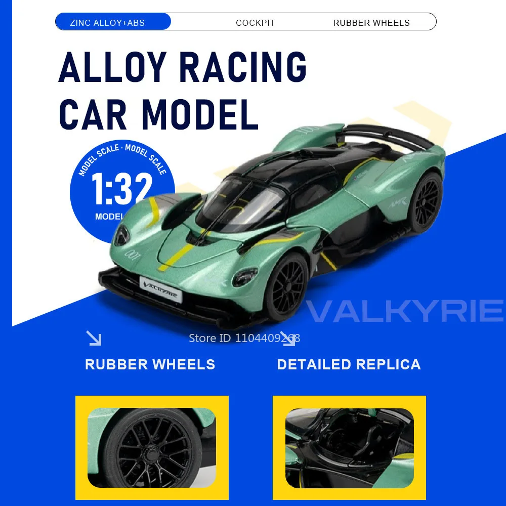 

Масштабная модель спортивного автомобиля Valkyrie V12 1:32, открывающиеся двери, литой сплав, акриловый пылезащитный чехол, декор для дома