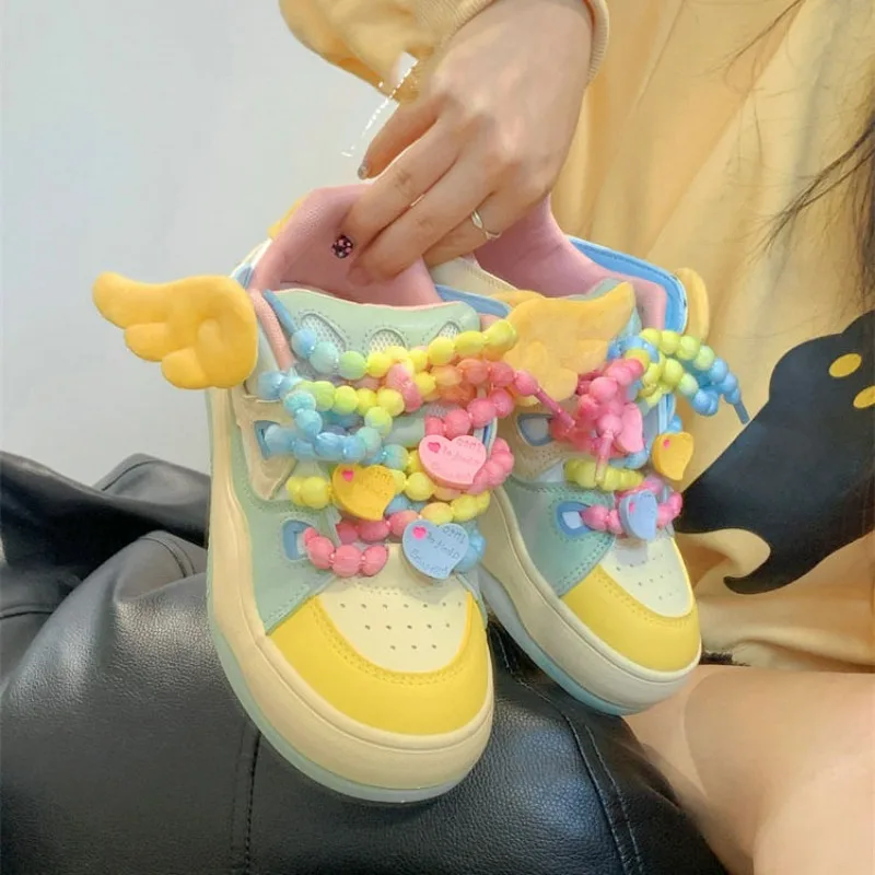 Zapatillas de plataforma Kawaii para mujer, zapatos planos de moda coreana, calzado vulcanizado escolar para primavera y verano