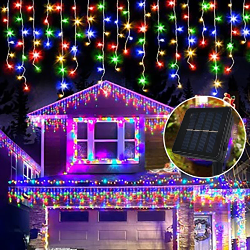 Solar Vorhang Eiszapfen Licht 5,5 M/9 MEaves Decor Outdoor Fee Lichterketten Hochzeit Party Weihnachten Treppen Dekor garten Girlanden