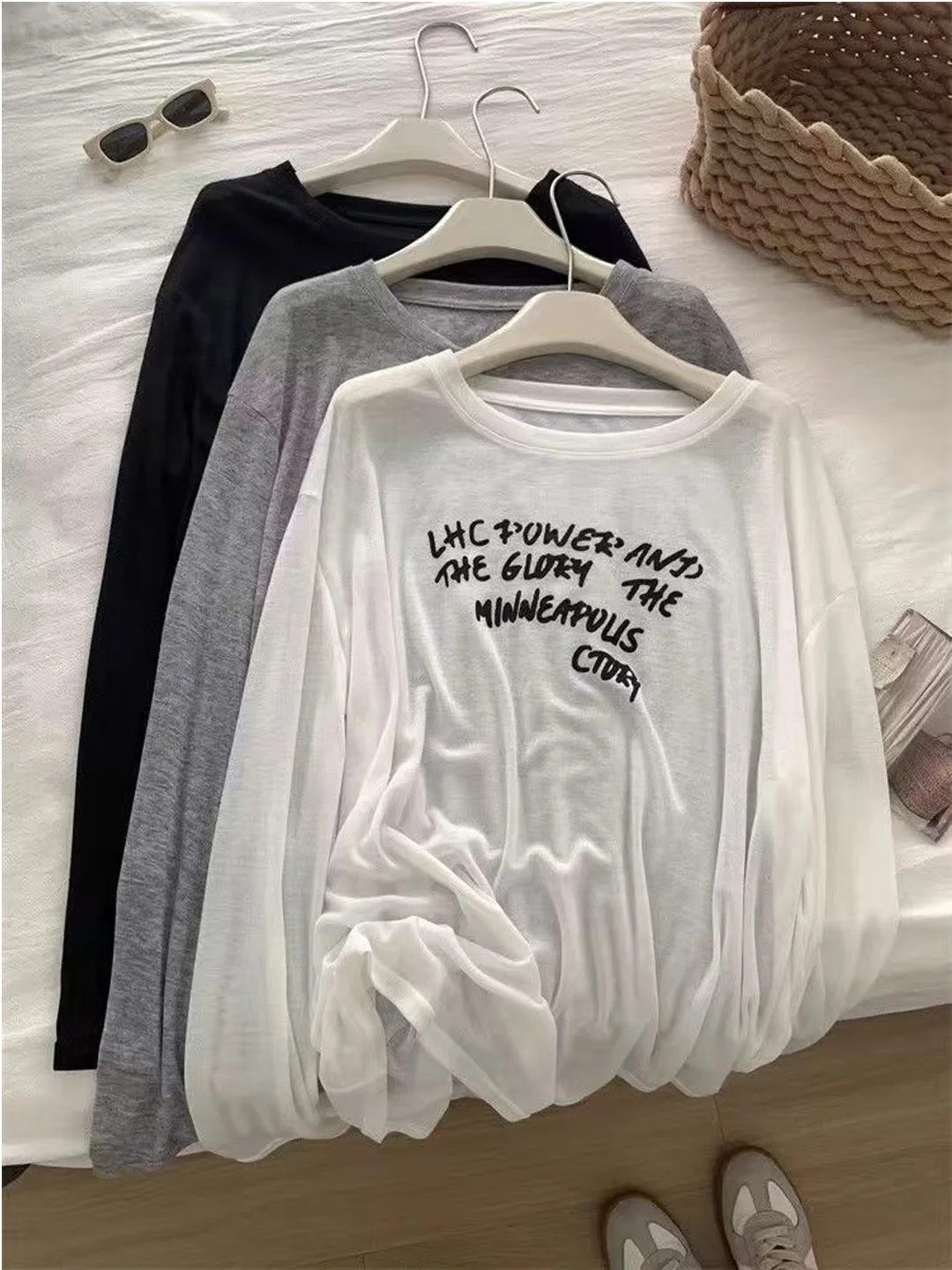 

Retro American Long Sve Women's T-irt Loose Thin Air Conditioning Outerwear Summer Korean Sle UV Protection Top