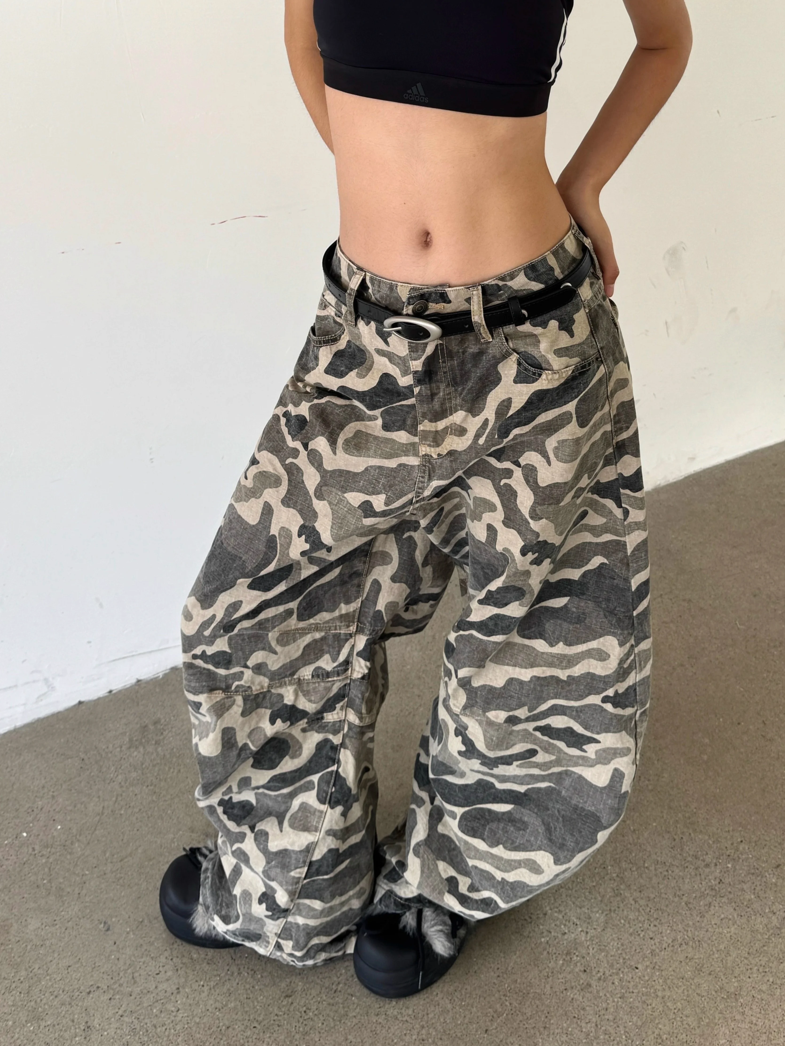

American Retro High Street Casual Overalls Camouflage Loose Wide Leg Pants For Women Y2k Hip-hop Cargo Grunge Baggy Trousers