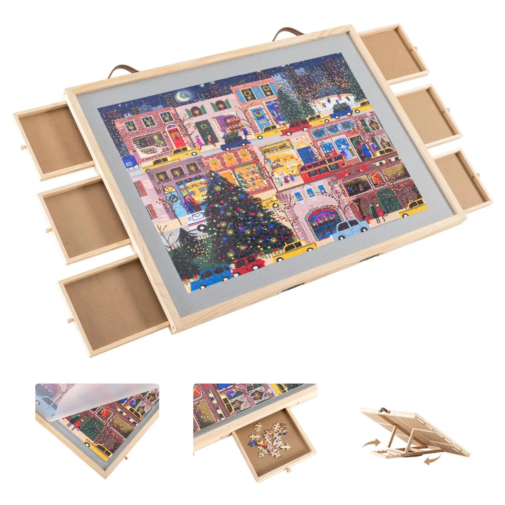 2000 Pieces Rotating Puzzle Board with 6 Drawers and Cover, 4 Adjustable Tilting Angles with Wooden Jigsaw Puzzle Board, Lazy