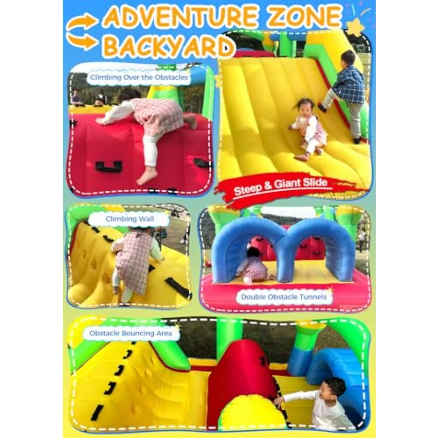 Backyard outdoor inflatable bounce house obstacle course for big kids 3-6 and 8-12, PVC material, blue-red color, extra-large s