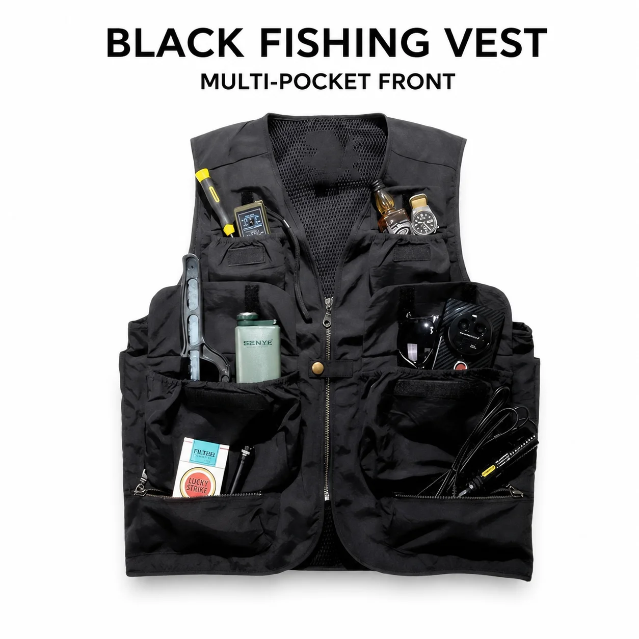 Fly Fishing Vest for Men Women Multi Pocket Mesh Lining Zipper Front Sleeveless Fishing Vest with Storage Pockets view 3