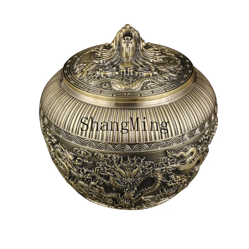 

PYH imitation bronze Kowloon tea can sealed tank storage tank with lid copper cylinder dragon tank large household