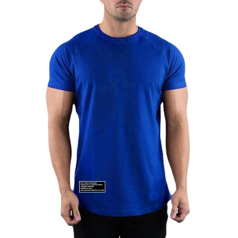 Summer Mens Running T Shirts Cotton Breathable Gym T-shirts Fitness O Neck Solid Sportswear Short Sleeve Mens Slim Fit Clothing
