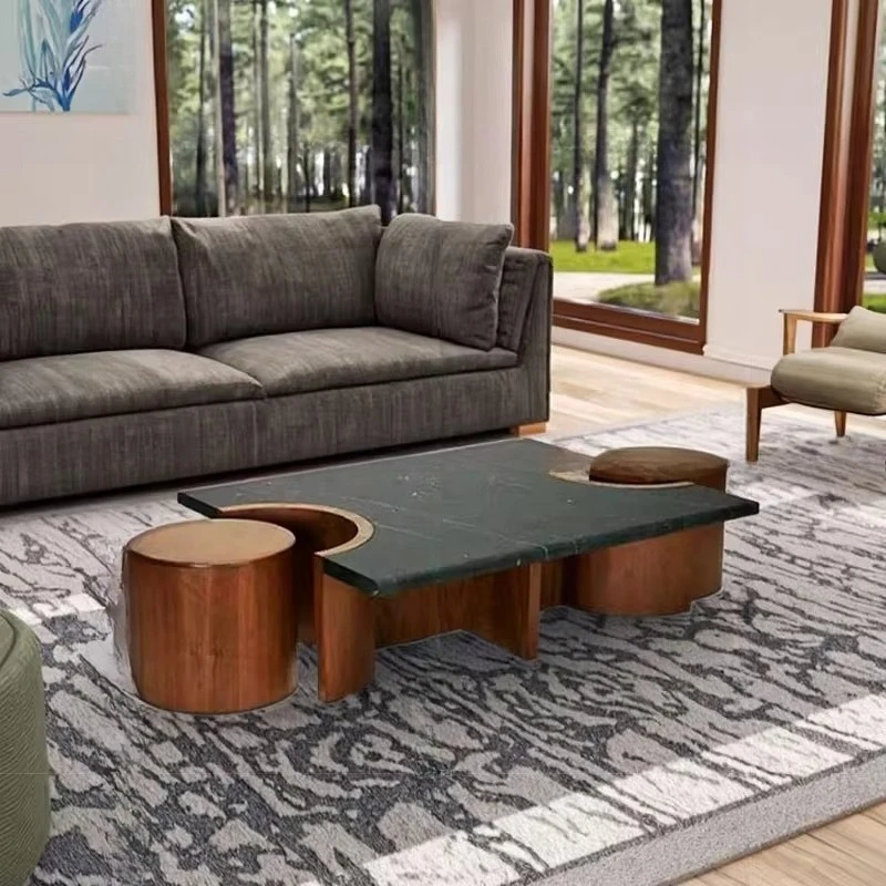 

Light luxury marble coffee table living room home villa creative advanced irregular solid wood tea table