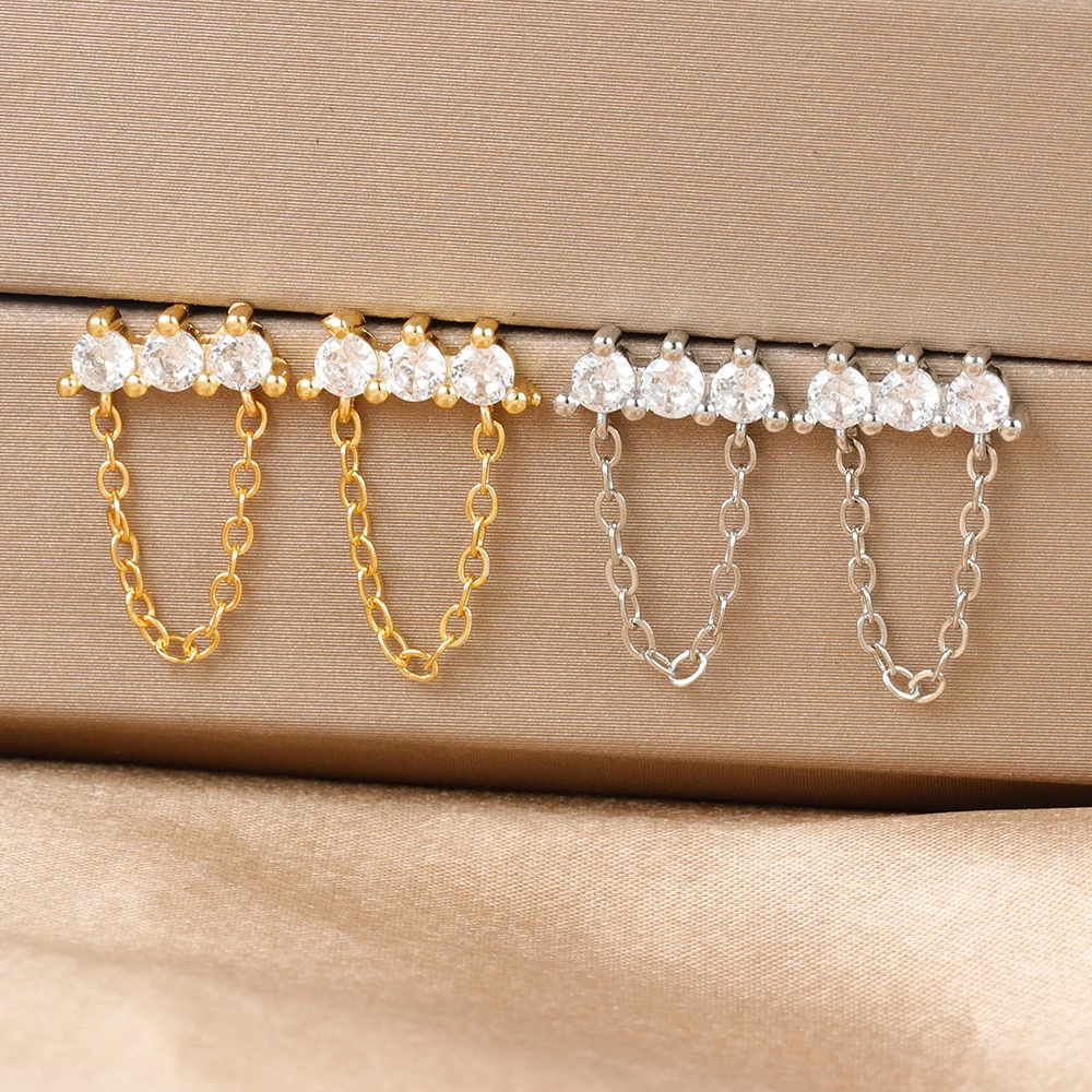 Fashion Zircon Link Chain Cross Hoop Earrings For Women Korean Stainless Steel Circle Huggie Piercing Earrings Wedding Jewelry