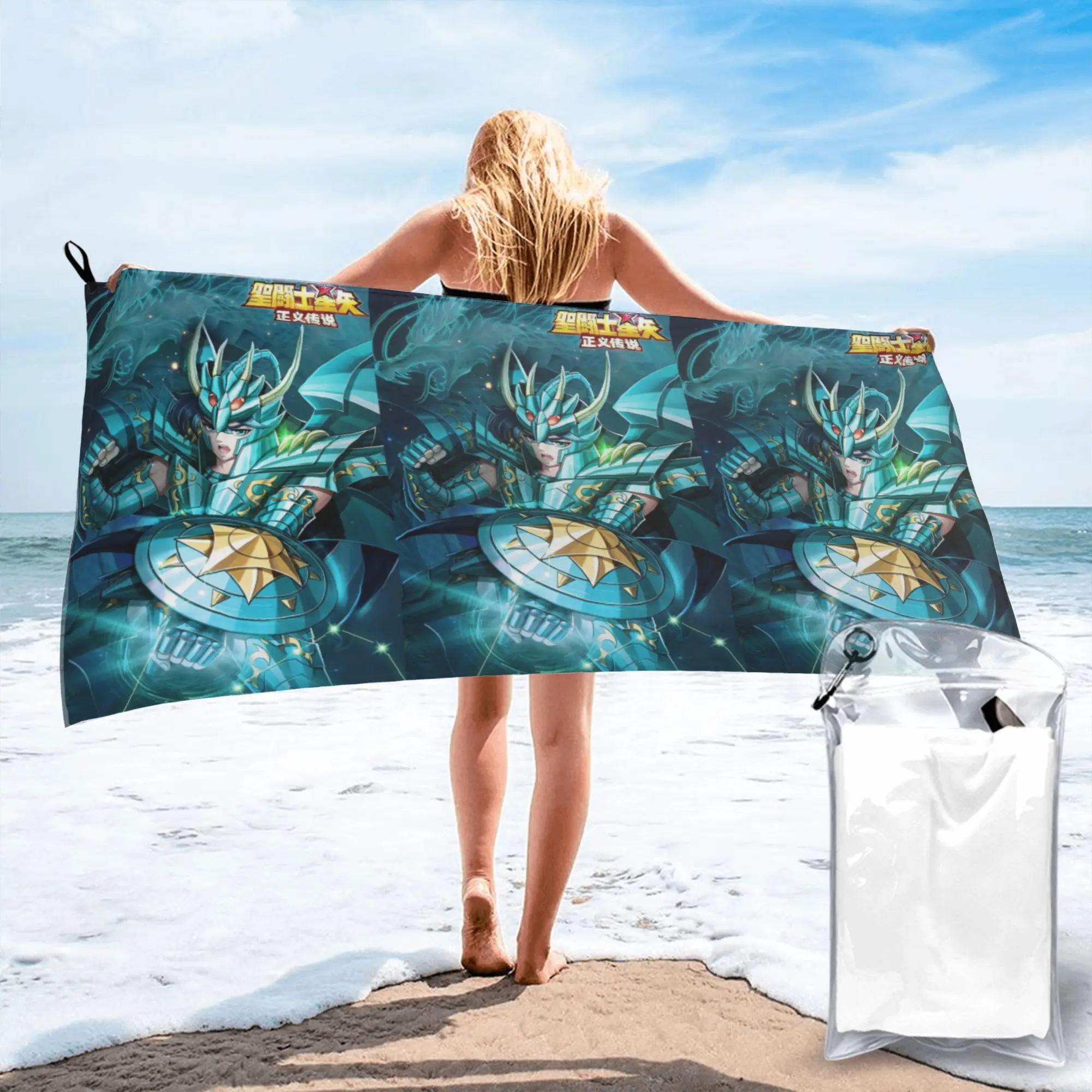 

Пляжное полотенце Anime Knights Of The Zodiac Dragon Shiryu, мягкое, из микрофибры, быстросохнущее, впитывающее, для плавания