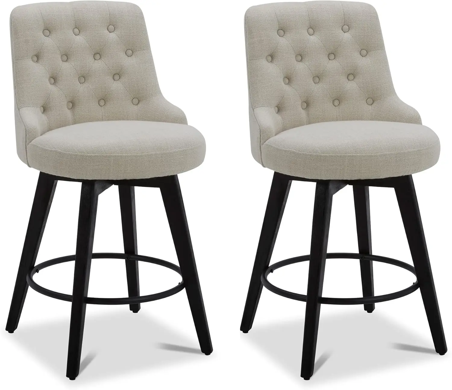 Watson & Whitely Modern Swivel Bar Stools, Performance Fabric Upholstered Counter Height Bar Stools with Back, Solid Wood Legs,