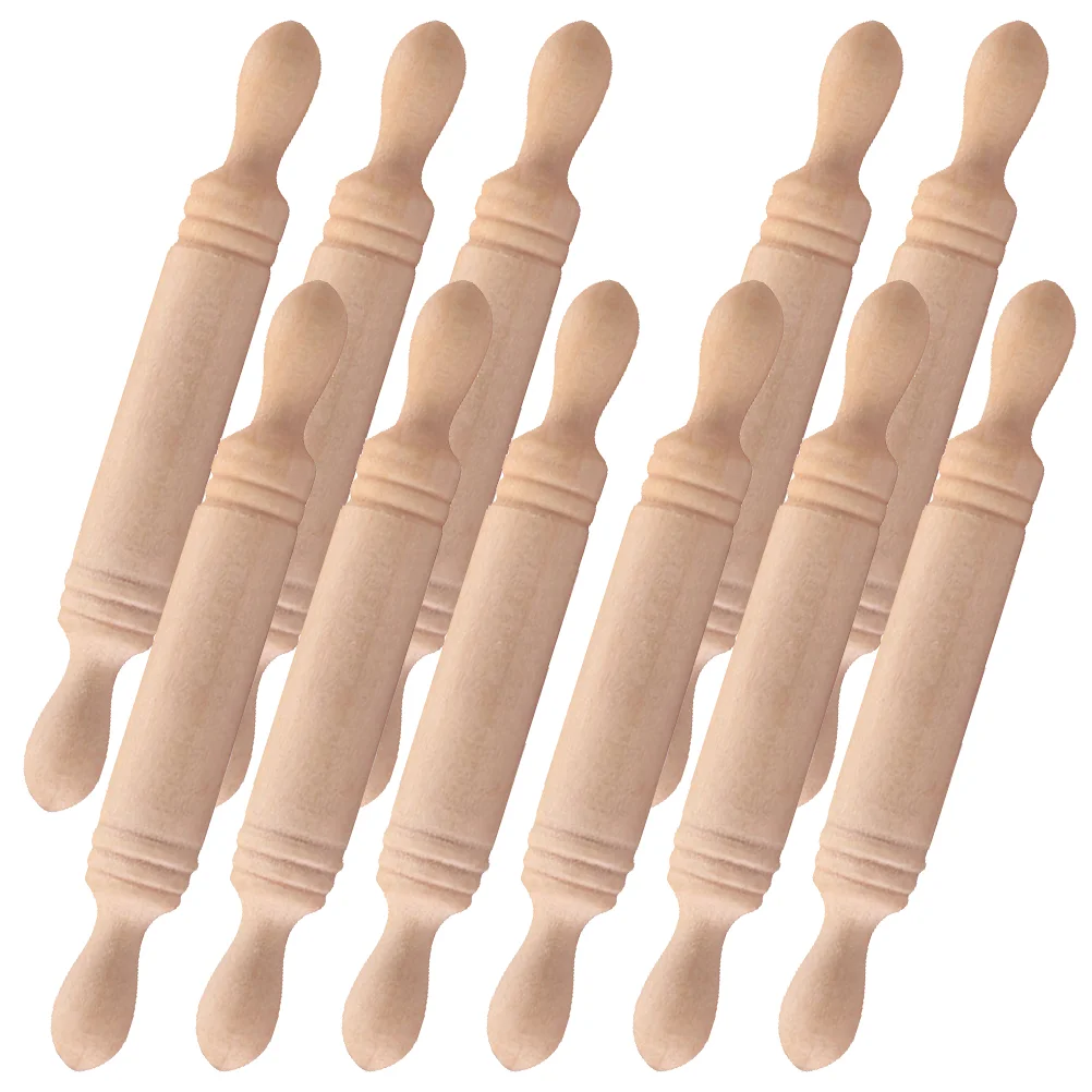 11 Pcs Rolling Pin Mini House Decor Miniature Baby Kids Wooden Photo Prop Child Pasta Roller