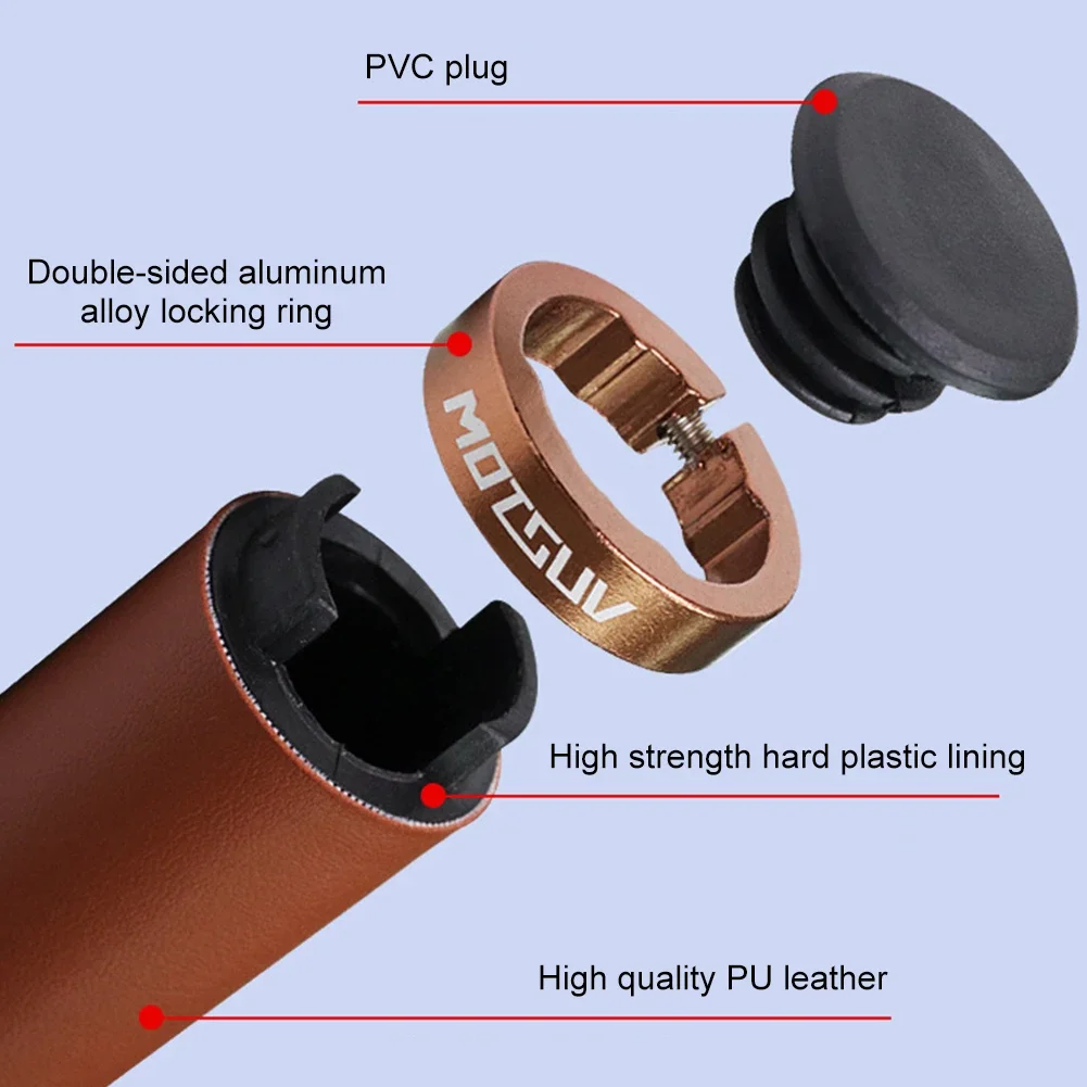 MTB Bike Handle Retro Sewn Grip Double Lock PU Leather Stitched Road Bike Handlebar Grip Bicycle Handle Grip Bicycle Accessories