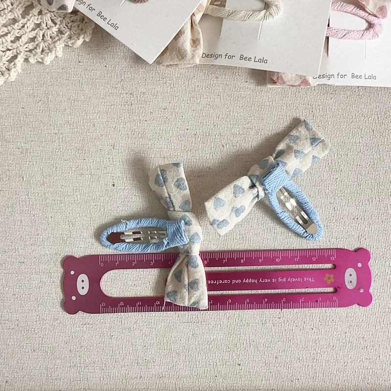 

2pcs/set Cute Korean Forest Hair Clips Set Hearts Print Bows Children's BB Clips Fringe Barrettes Cute Girl Hair Accessories