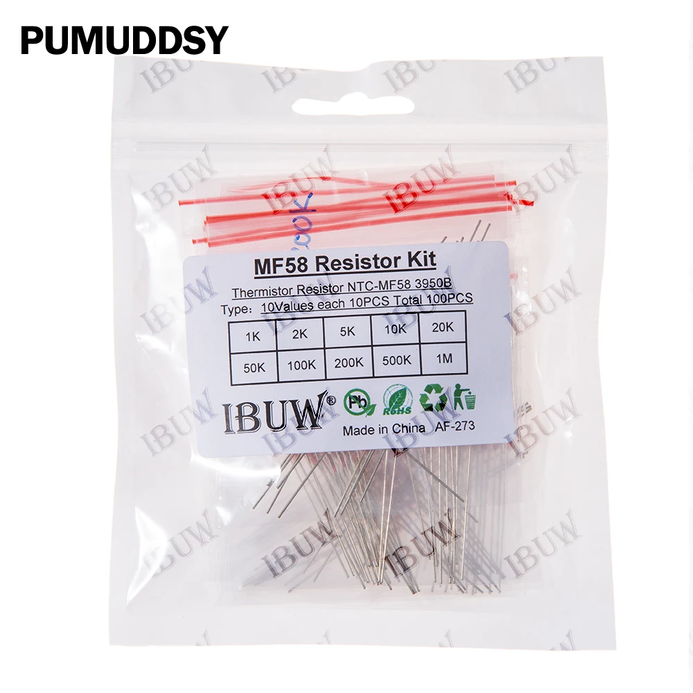 

Набор термисторов NTC MF58, 100 шт., 10 значений, 1К-1М, 3950B, для измерения температуры и контроля температуры в цепях, 50К, 100К, 200К, 500К, 1М