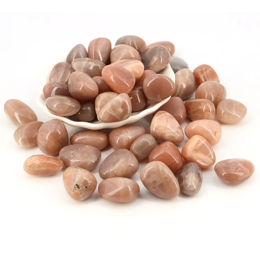 50g/Bag Tumbled Gemstones Natural Peach Moonstone Bulk Polished Rocks Energy Crystals Stones Collection Aquarium Home Decoration