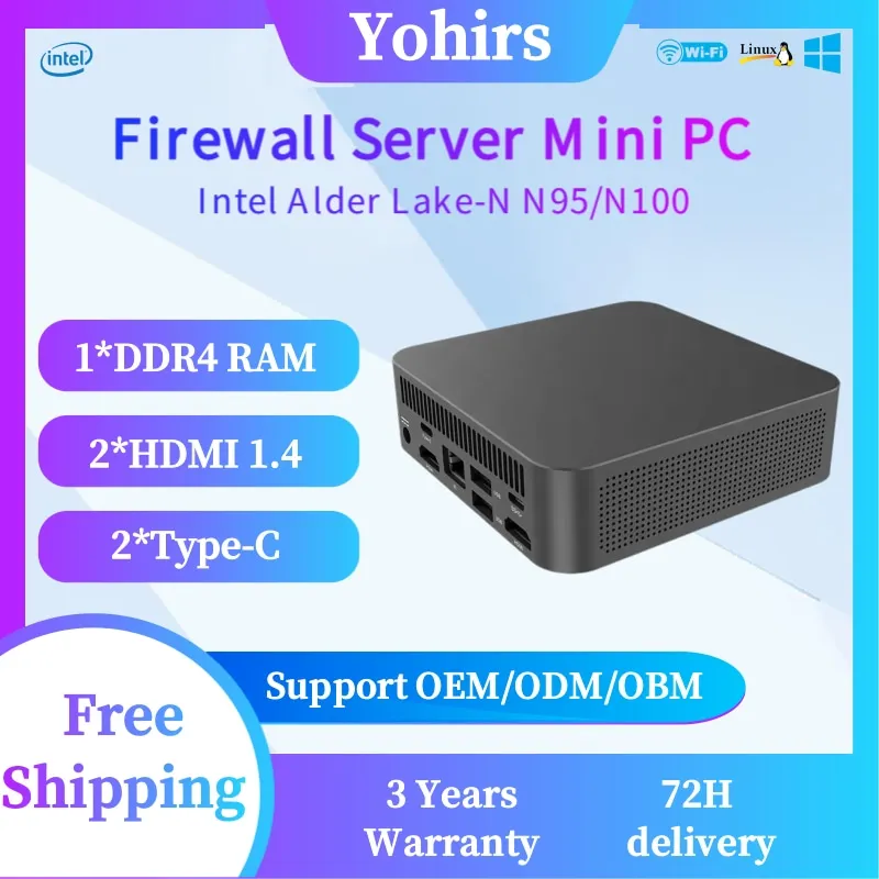 

Мини-ПК с вентилятором, Intel Alder Lake-N N95/N100, DDR4, M.2 NVME, Dual 4K HDMI, Type-C, Windows 11, Linux, портативный настольный компьютер