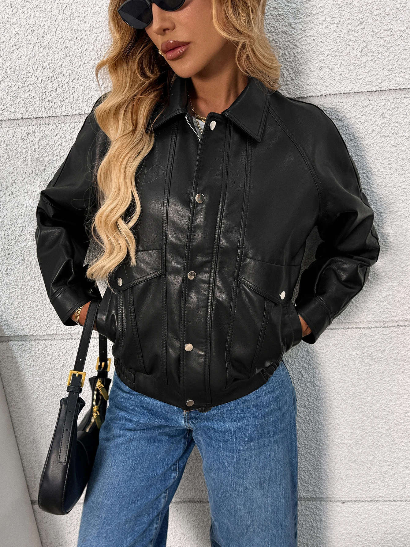 Fitaylor Lady High Street Capispalla da motociclista Giacca da donna in finta pelle PU Giacca casual in pelle con cerniera con risvolto e cintura