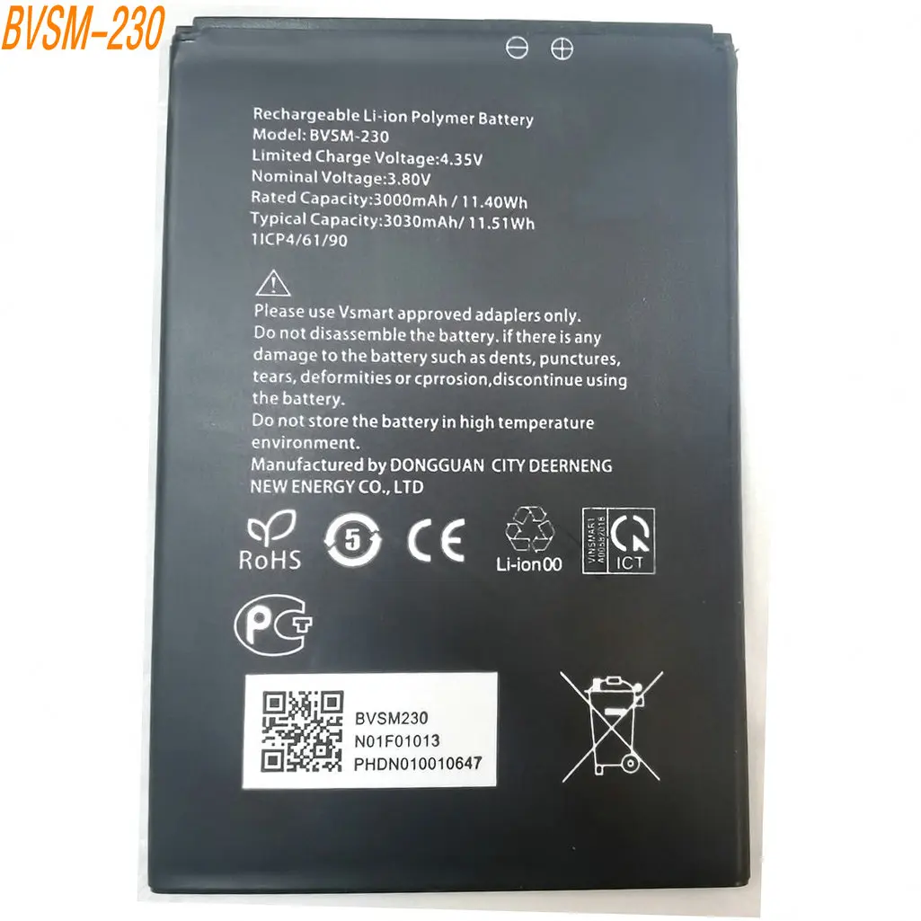 

3.8V 11.40Wh VSMART BVSM-230 Mobile Phone Replacement Battery 1ICP4/61/90