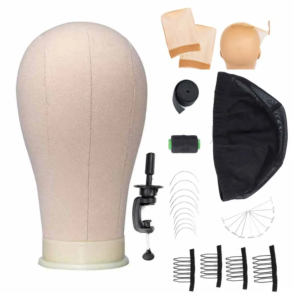 Kit di installazione parrucca Testa di manichino da allenamento Testa di blocco di tela Display Styling Manichino Testa di manichino Parrucca Treppiede Supporto gratuito Ottieni perni a T