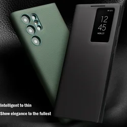 QIALINO Genuine Leather Smart Case for Samsung Galaxy S23 S23+ S23 Ultra Light Phone Cover with Smart View Case for S23 Ultra