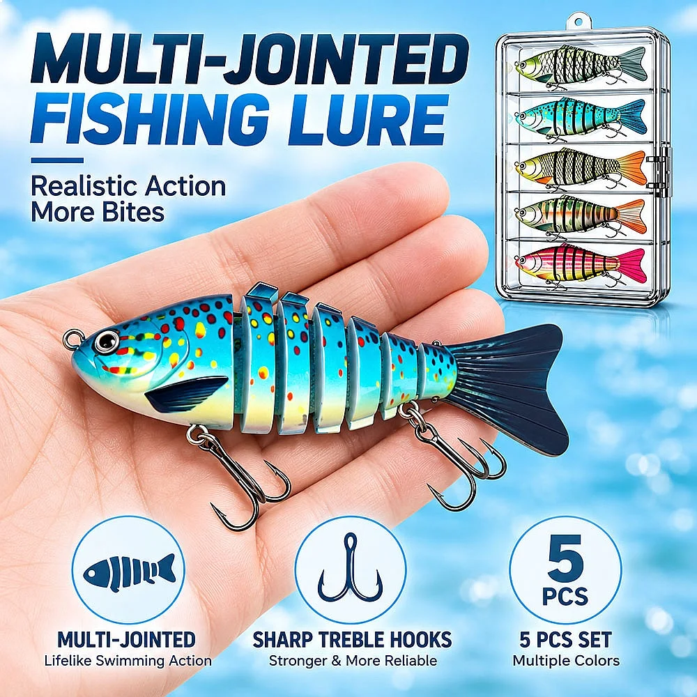 Jointed Hard Bait Lure 7 Segments Multi Jointed Swimbait 3/5/10 Pack Slow Sinking Wobbler Rattle 3D Eyes for Bass in Freshwater