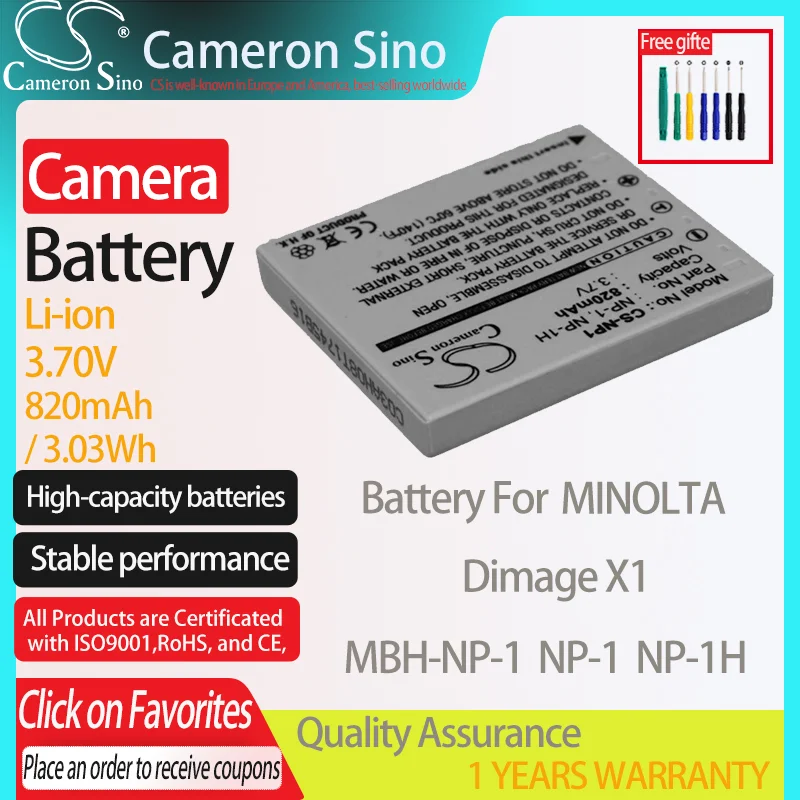 CameronSino Battery for MINOLTA Dimage X1 fits MINOLTA MBH-NP-1 NP-1 NP-1H Digital camera Batteries 820mAh 3.70V Li-ion