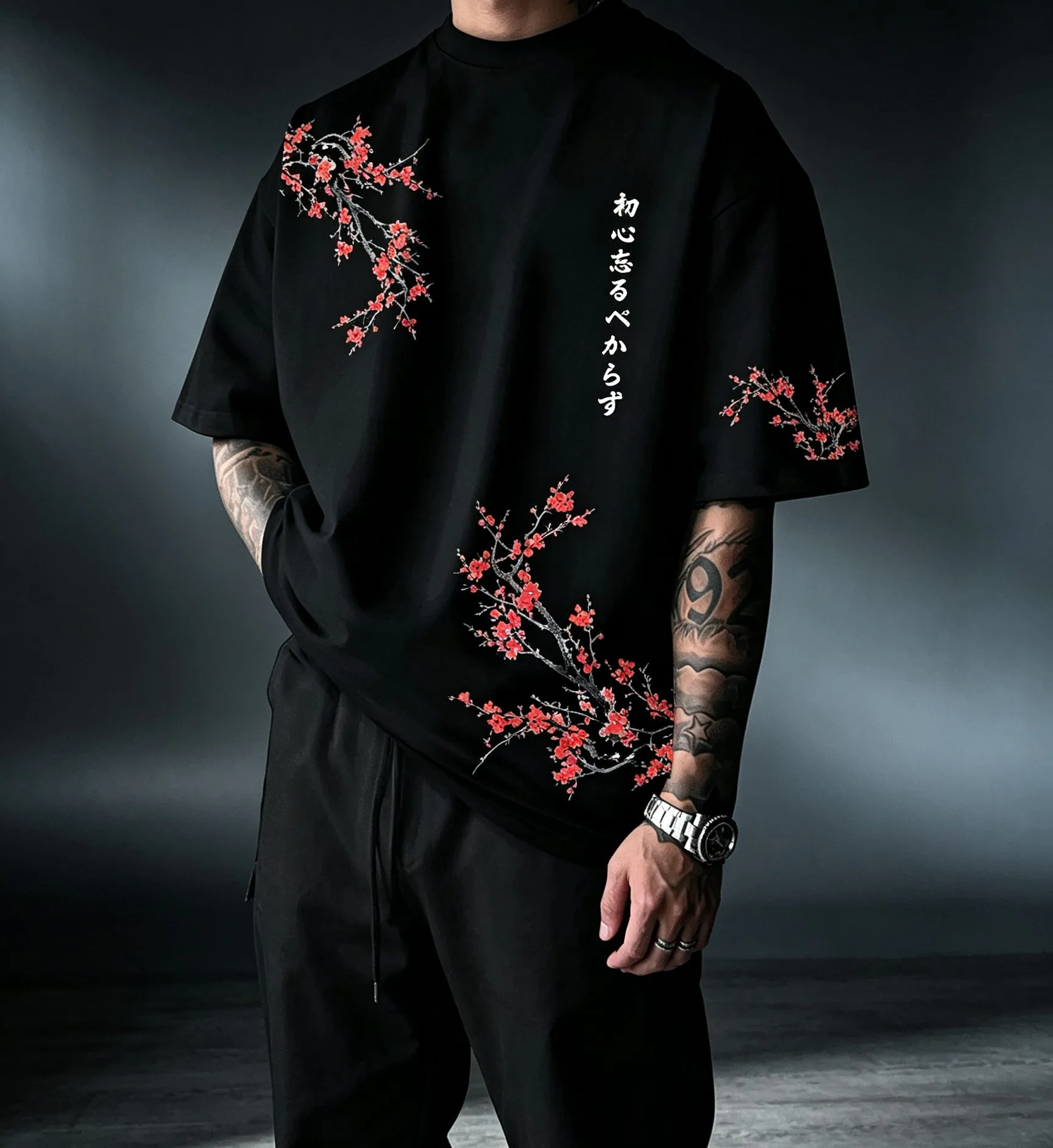 Harajuku Style Cherry Blossom Pattern 3D Printed Breathable T-shirt Street Outdoor Casual Parent-child Outfit Comfortable