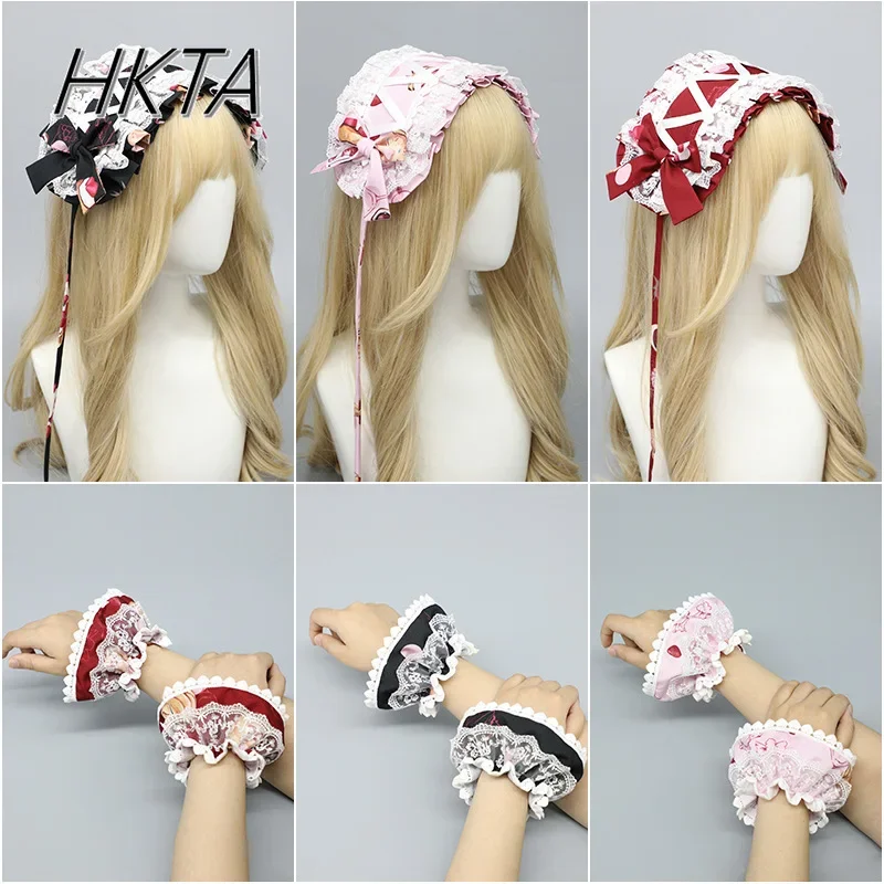 Lolita Soft Girl Dimensional Hair Accessories Sweet Kawaii Elegant Generative Color Headband Clips Cute Headgear Hand Sleeve