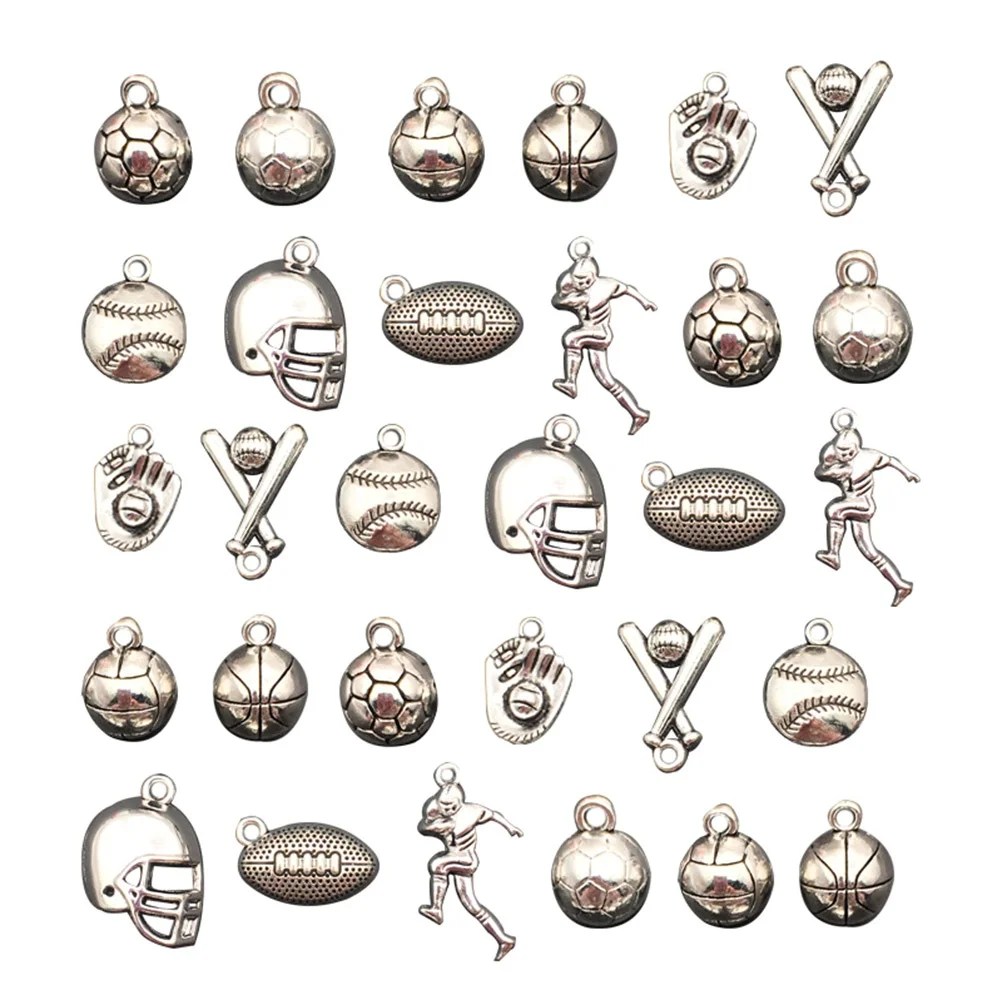 

30 Pcs Sports Series Alloy Pendant Metal Charms Pendants Jewelry Ball Baseball Silver Making Accessory