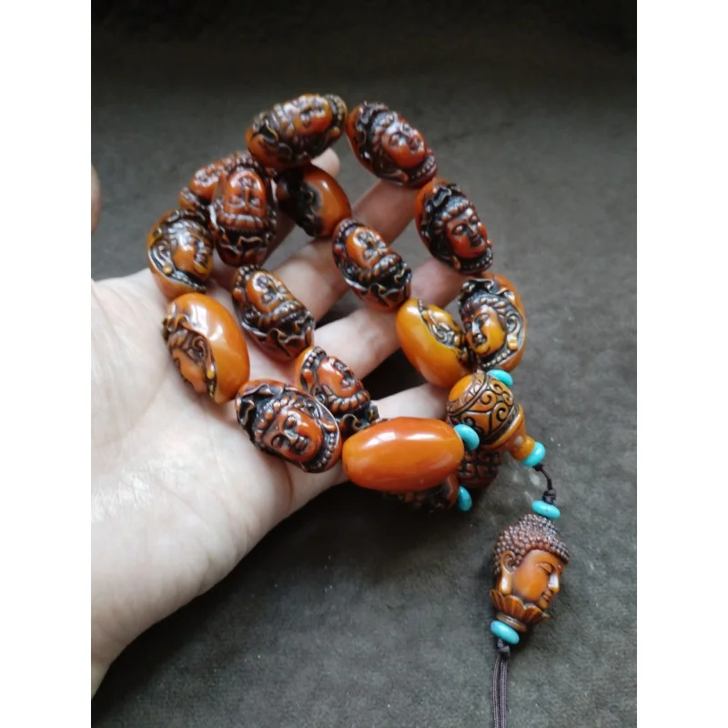 

Antique Collection Tibetan Legend Beeswax Guanyin Buddha Beads Handheld Bracelet Old Wrapped Pulp Guanyin Beads Handheld