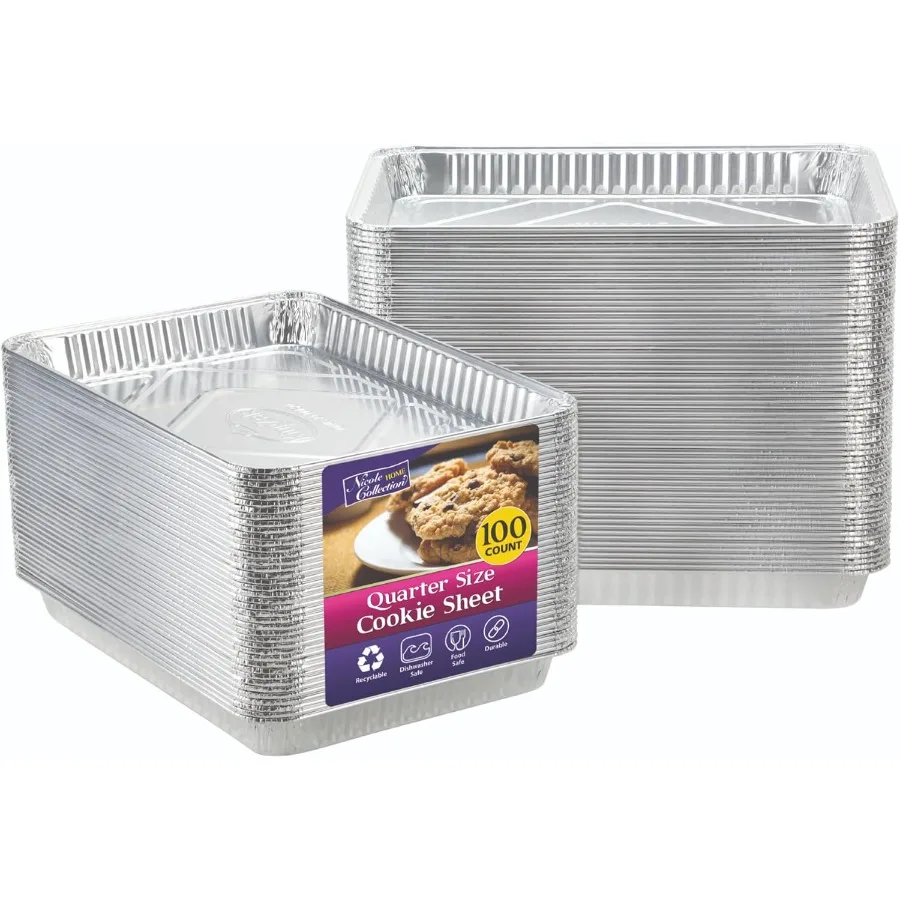 

Aluminum Pans Quarter Size Cookie Sheet 100 Count Durable Nonstick Baking Sheets 12.87" x 8.87"