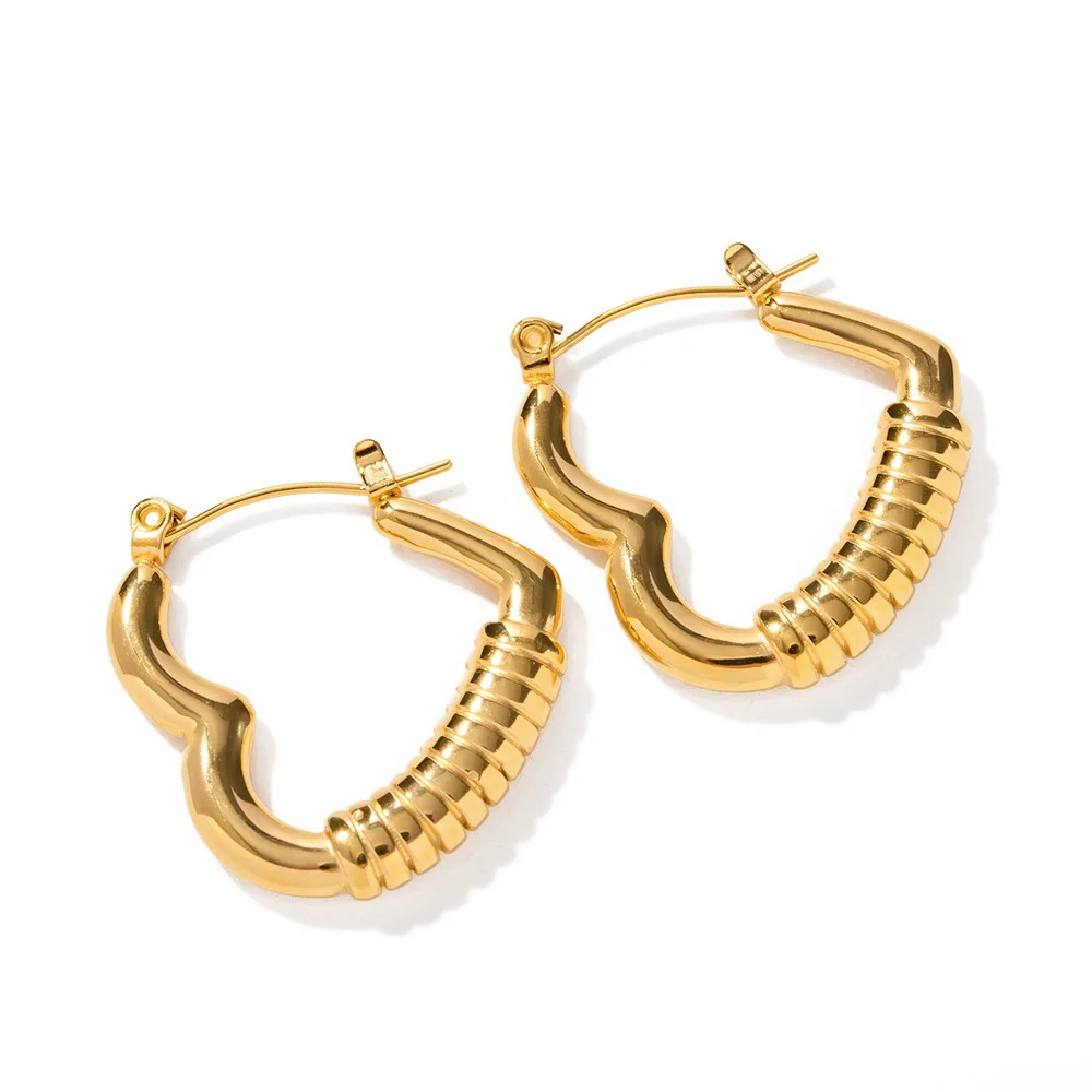 New ins Stainless Steel Heart Texture Earring For Women Vintage Geometric Heart Earrings Fashion Jewelry Gift
