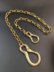 22ins Classic Brass Wallet Jean dual Italy oval belt hook clip Spring pattern Cross Link chain EDC Gift for Friend