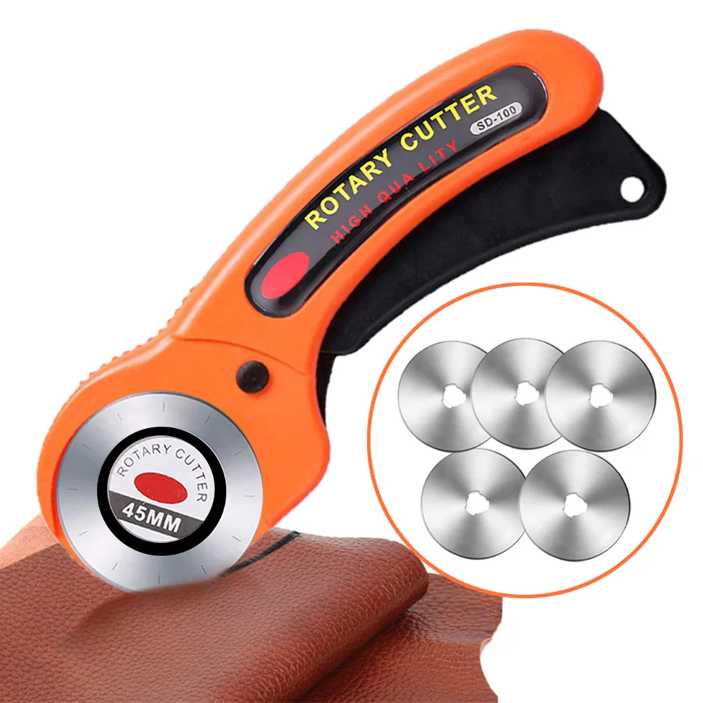 Lames de coupe rotatives de 45 mm pour tissu, cuir et papier, outil de coupe avec manche ergonomique et verrou de sécurité pour la couture, le quilting et les travaux manuels.