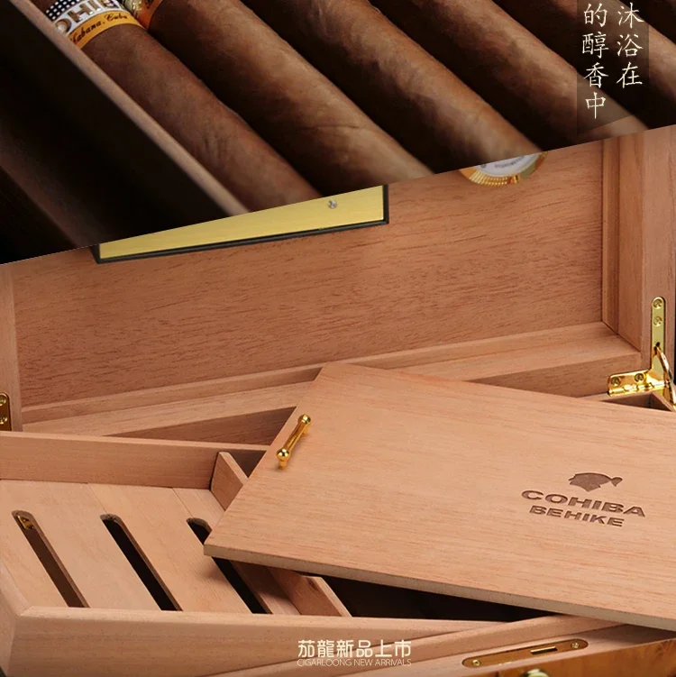 Multifunctional Cigar Moisturizing Box, Cedar Wood, Piano Paint, Large Capacity, Moisturizing Cabinet Case