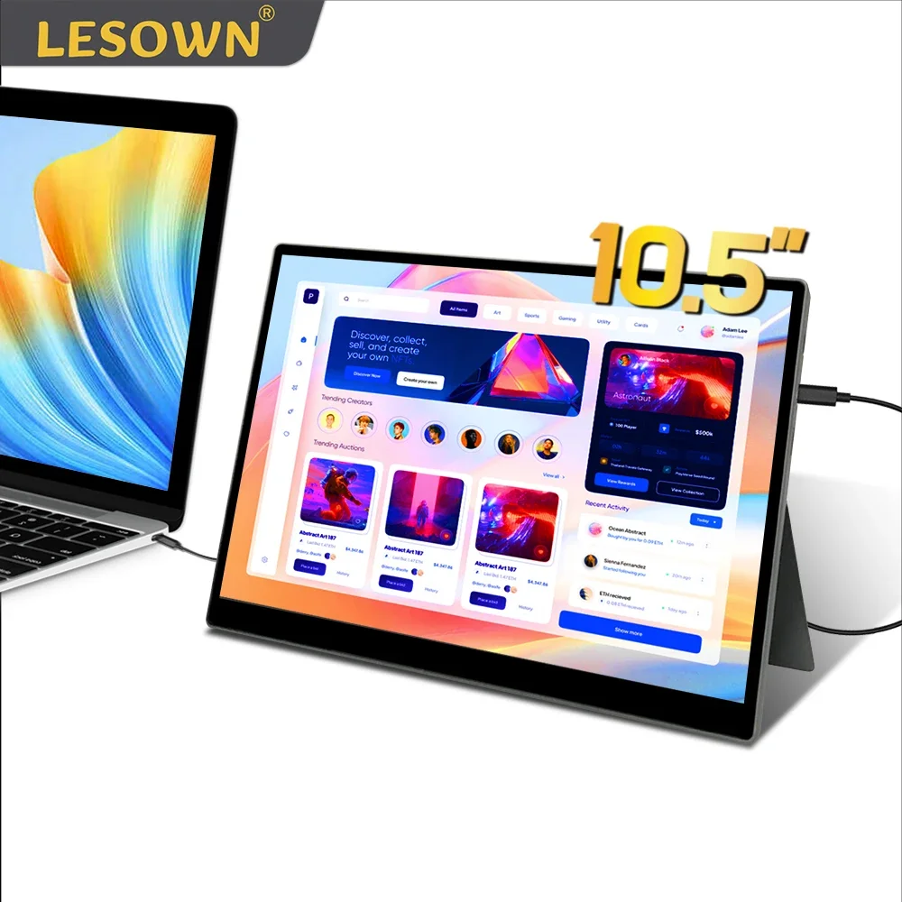 LESOWN 10.5 inch Portable Monitor 1280P IPS FHD 100%sRGB 1500:1 Touch Secondary Screen mini Display for Laptop PS4/5 Switch