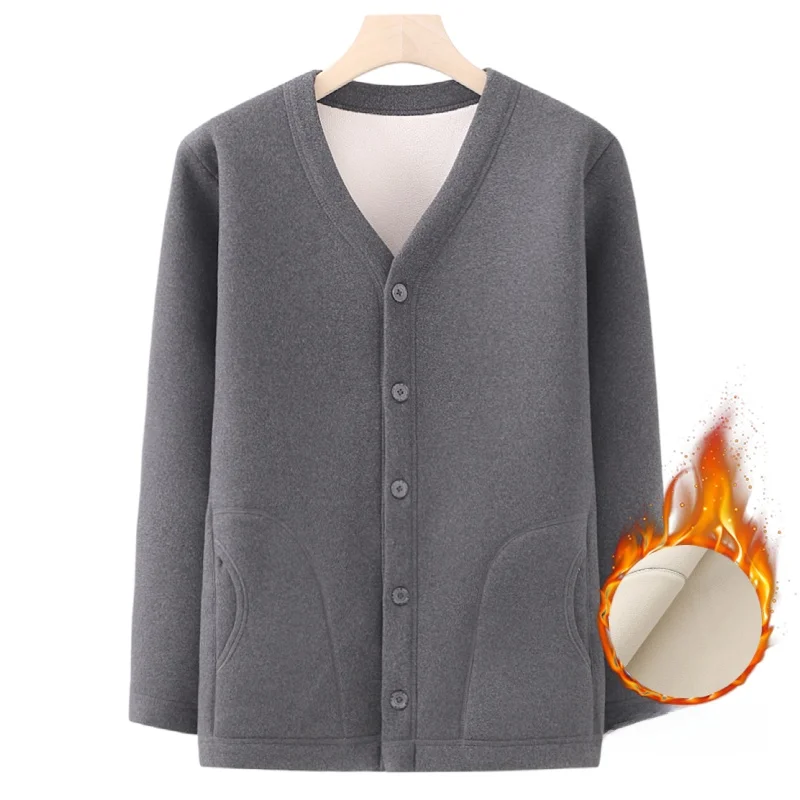 

Men's Thiened Fce Lined Cotton Jaet Warm Busin Casual Long Sve Coat for Middle-Aged And ly Inner Wear