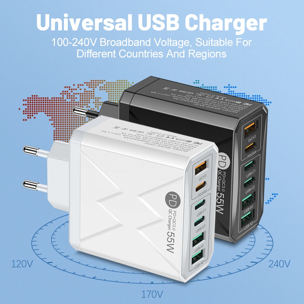 GaN Charger 120W PD Type C Charger Fast Charging For IPhone 13 14 15 Pro Xiaomi 13 Samsung Dual Ports Quick Charge USB C Charger