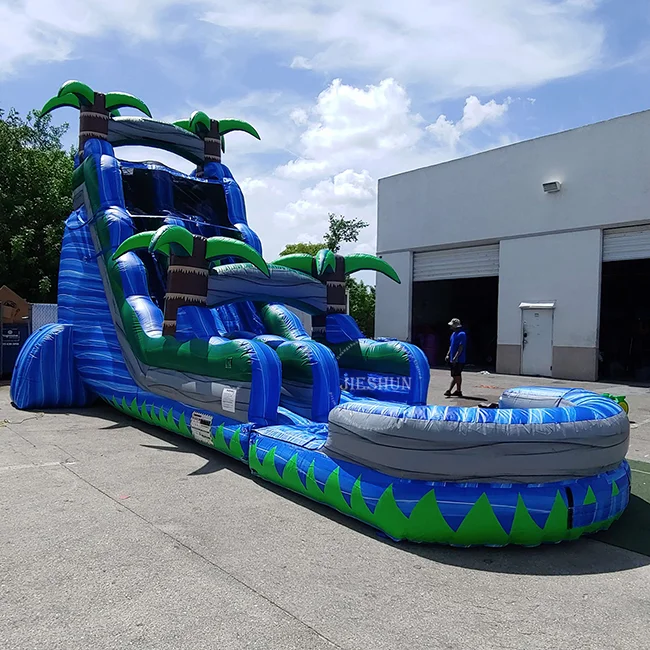 Tobogán de agua inflable con piscina para niños y adultos, tobogán comercial de palmera, barato, 2021