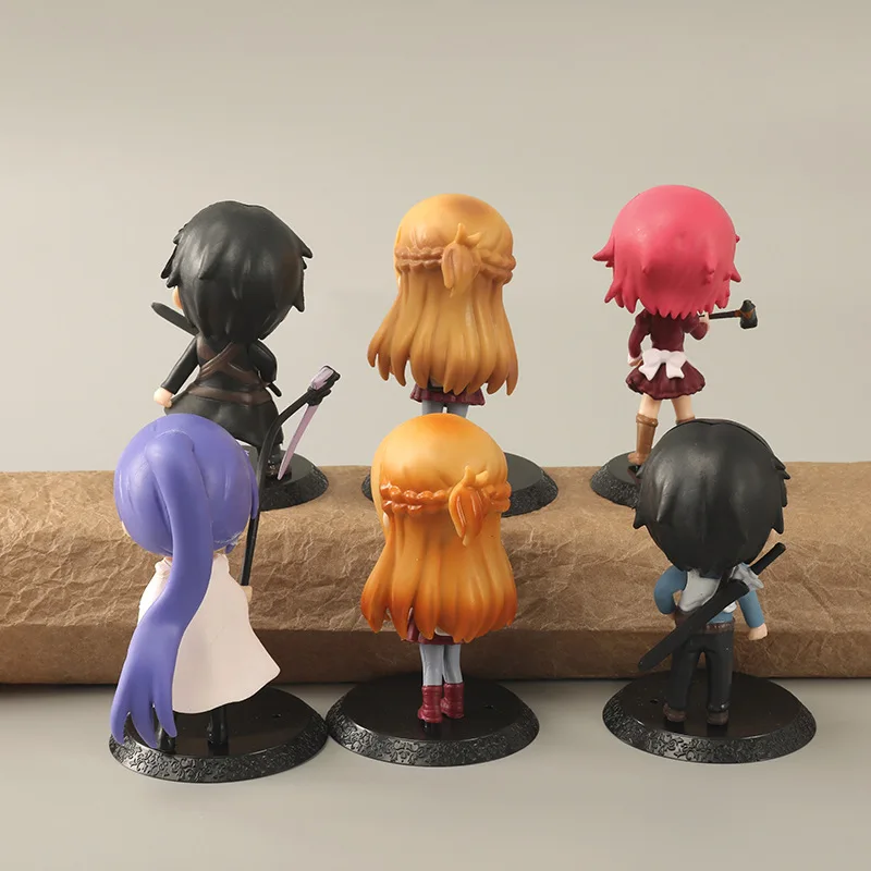 6pcs/set Cartoon Anime Sword Art Kirito Asuna Lisbeth Collectible Figures Model Toys Q Version Dolls