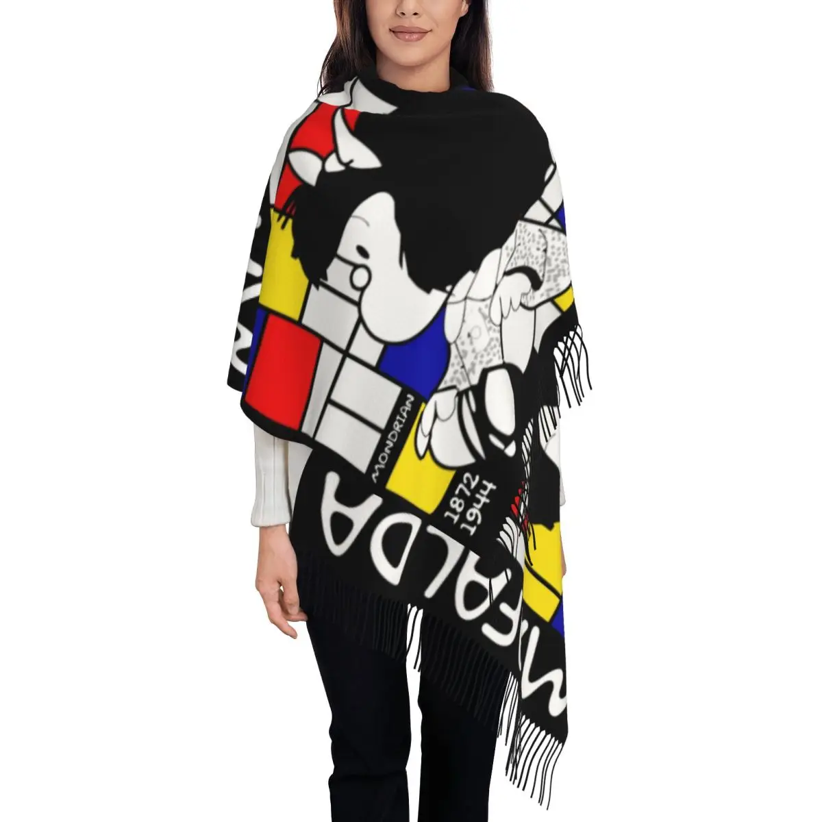

Mafalda Enjoy The Art Of Mondrian Scarf Wrap Women Long Winter Warm Tassel Shawl Unisex Scarves