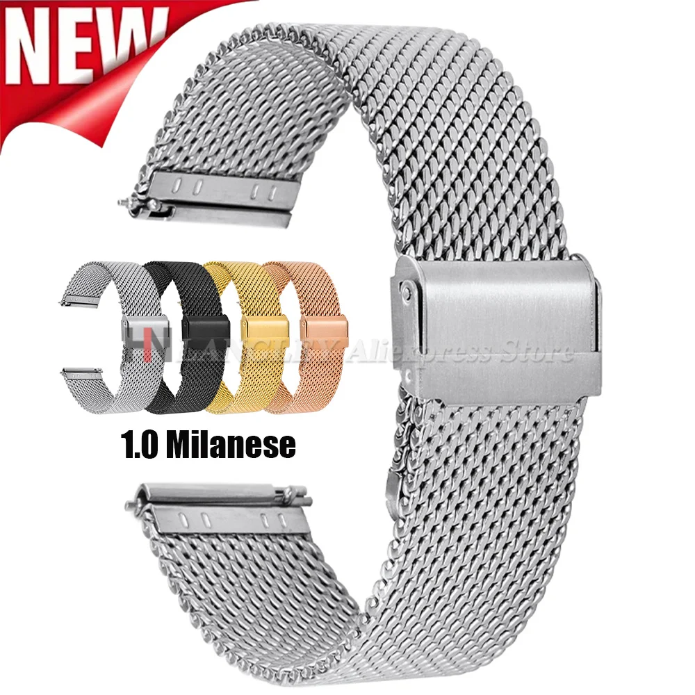 Bracelet de montre milanais en maille de 1,0 mm pour DW, Omega, Seiko – Attache rapide – 18 mm, 20 mm, 22 mm, 24 mm – Acier inoxydable